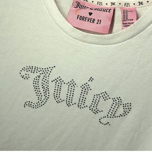Juicy couture X forever 21 collab white cropped baby tee XL Bling spell out - Picture 3 of 4